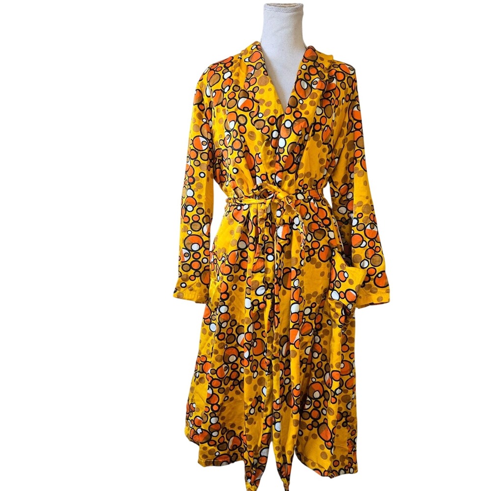 Vintage 60s/70s Youthquake Robe Bohemian Mod Psychedelic Belted Yellow Medium‎